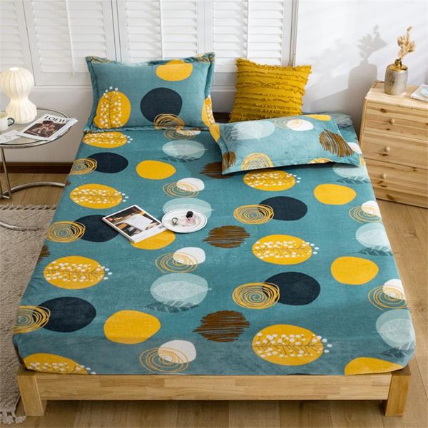 

sheets & sets winter warm soft fitted dust cover protector flannel universal mattress thicken stripes leaves print bed sheet