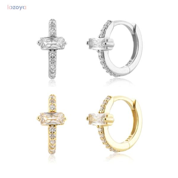 

hoop & huggie lozoya 925 sterling silver gold one zircon pave women fine huggies hoops clips piercing jewelry rock punk jewels pendientes, Golden;silver