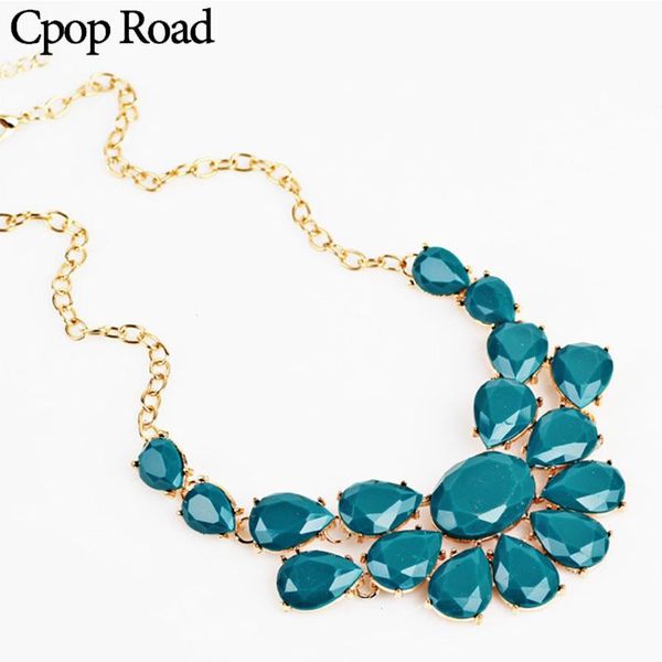 

pendant necklaces cpop fashion big beads necklace colorful rhinestone gold chain statement jewelry women accessories gift, Silver