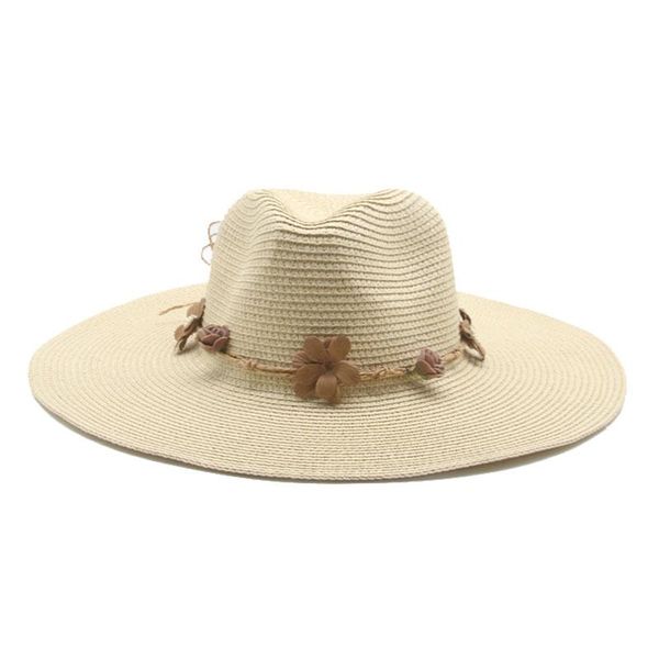 

women hats summer straw paper big brim 11cm flower elegant sun protection belt khaki black white outdoor beach wide, Blue;gray