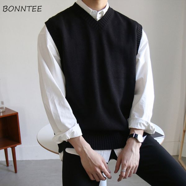 

men's svels sweater, single vt combination, v-neck, solid, basically comfortable korean style, ins, knitting, large, m-3xl, Black;white