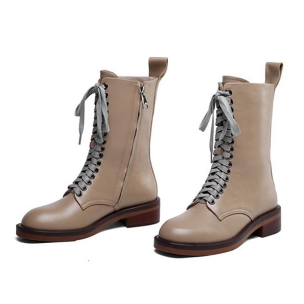 

boots moonmeek arrival fashion women genuine leather med heels round toe lace up ankle ladies shoes 3hc3, Black
