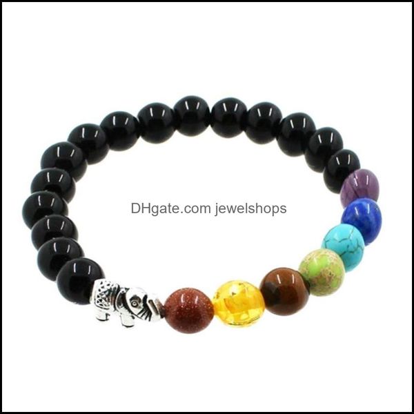 

beaded strands bracelets jewelry 8mm natural stone beads 7 chakra healing nce elephant bracelet yoga reiki prayer bangles gifts for men wom, Black