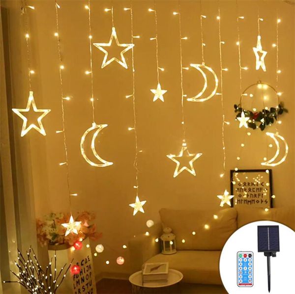 LED Solar Lamp String Lights Outdoor Fairy Curtain Light Moon Stars Festa di Natale Patio Giardino Ghirlanda Decorazioni per le feste Lampade