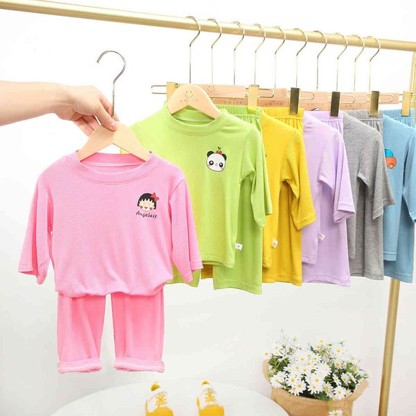 

children pajamas, home furnishing suit, boys and girls mask t spring summer thin air conditioning seven point sleeve two piece set., Blue;red