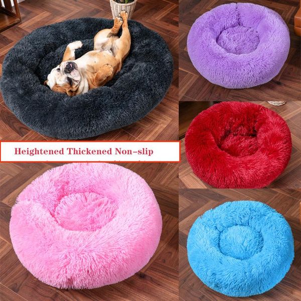 

kennels & pens warm dog cat bed soft fleece round pet cushion mat for small medium large dogs long plush winter house pp cotton