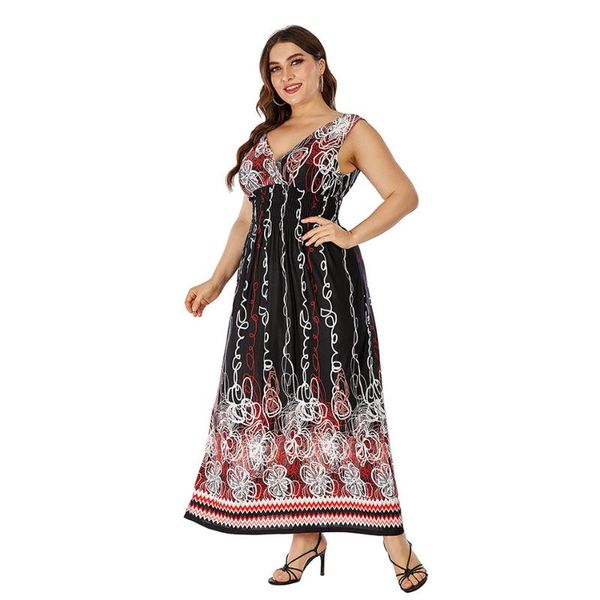 

casual dresses 2021 912-20 bohemian plus size summer women dress 3xl 4xl large woman elegant cloth, Black;gray
