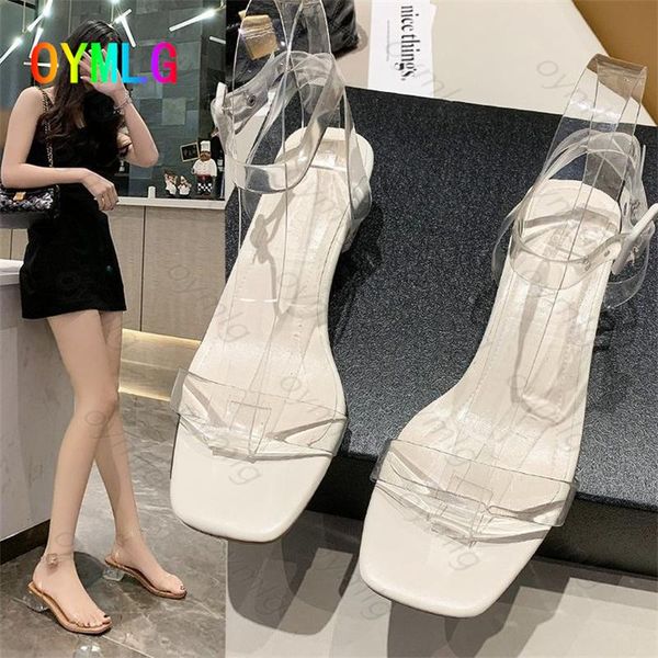 

dress shoes square toe thick heel buckle fashion large size sandals women 2021 summer style korean hollow mid-heel, Black