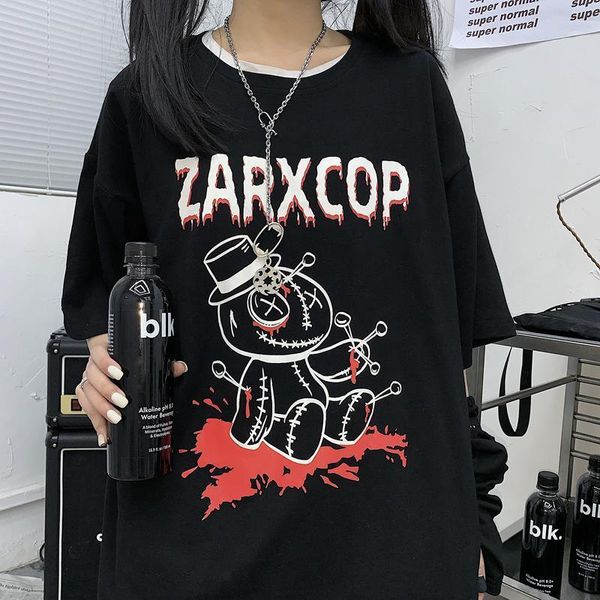 

korean dropshipping cute bear punk women t shirts spandex gothic clothes short sleeve large size hip hop vintage letter print, White