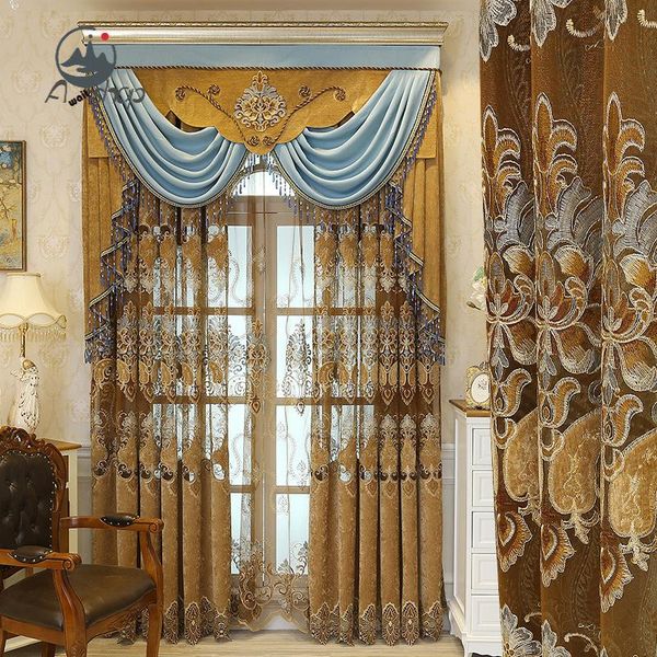 

curtain & drapes as customized royal aristocratic water-soluble hollow embroidery imitation cashmere warm for living dining room bedroom