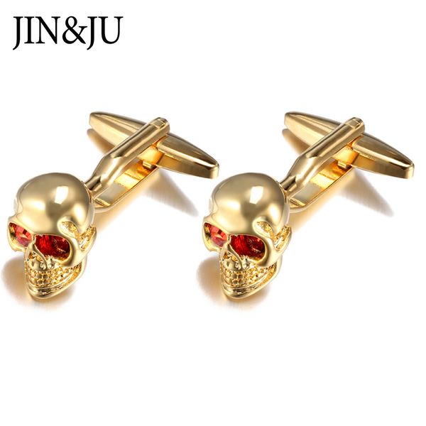 Jinju Casual Crystal Cufflinks para Mens Skeleton Skull Luxo Marca Desinger Qualidade Negócios Botão Botão Relojes Gemelos