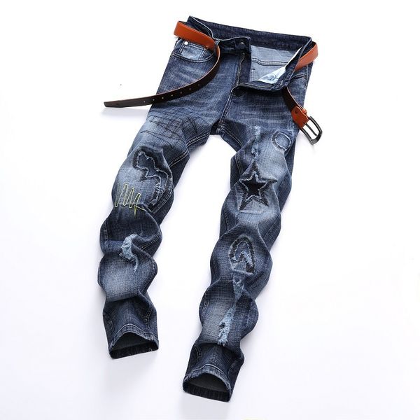 

men's ripped skinny jeans fashion designer mens jeans slim motorcycle moto biker causal mens denim pants hip hop men jeans, Blue