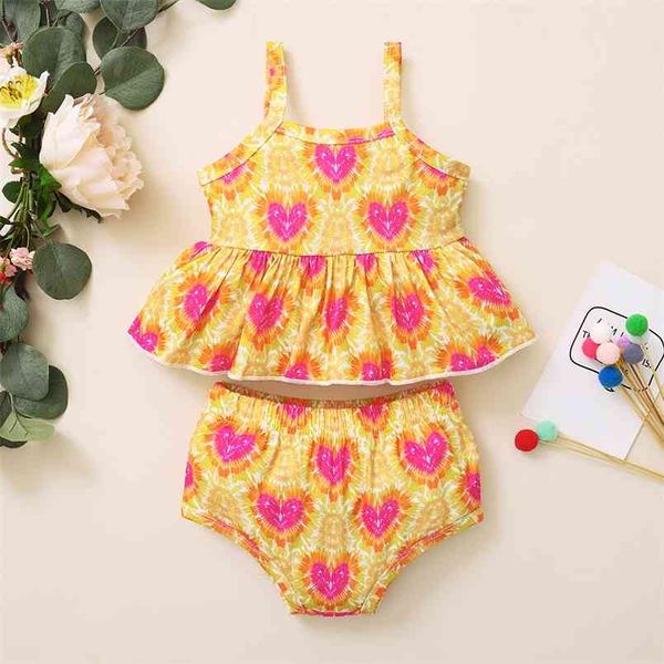 

summer 2pcs baby girl sling casual heart-shaped&tie dye baby's sets 210528, White
