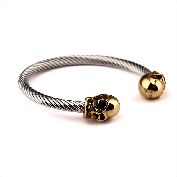 

fashion bracelet hip-hop charm gold skull man bracelet stainless steel fashion nightclub party dj speaker stretch cuff bangle, Black;brown