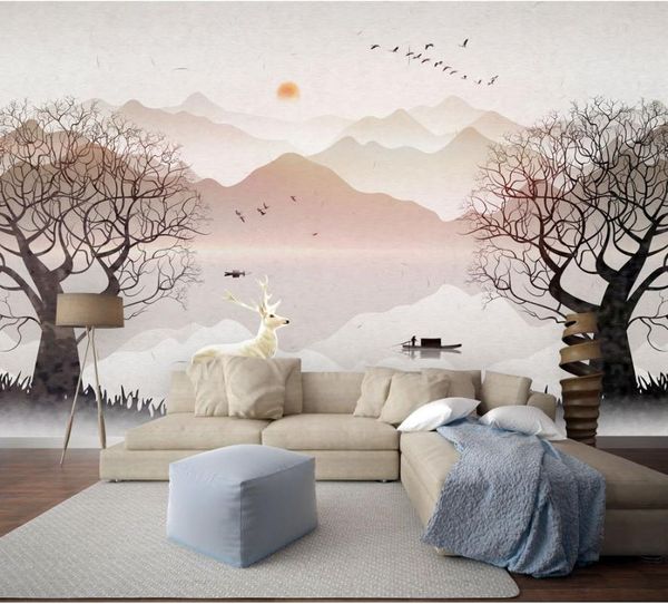 

wallpapers 8d large papel murals trees deer 3d nature wallpaper mural for living room sofa background wall paper