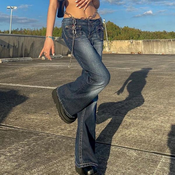 

women's jeans wide leg women flare bell bottoms vintage distressed pants retro mid waist blue low-rise bootcut casual trousers