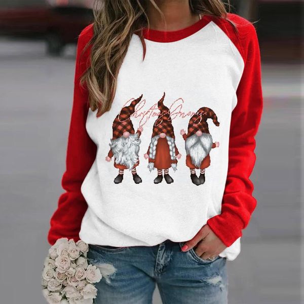 

women's hoodies & sweatshirts casual oversize ladies round neck christmas print long sleeve stitching moletom feminino xams gift, Black