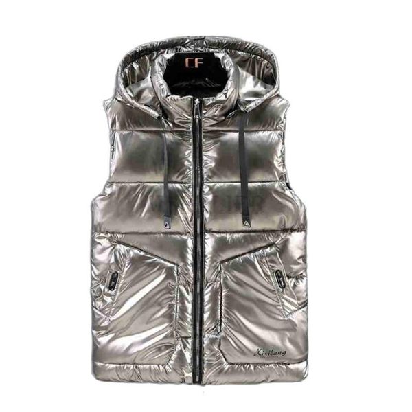 

men's vests winter autumn men glossy outerwear sportwear street fashion hooded out door coat cool 52 54, Black;white