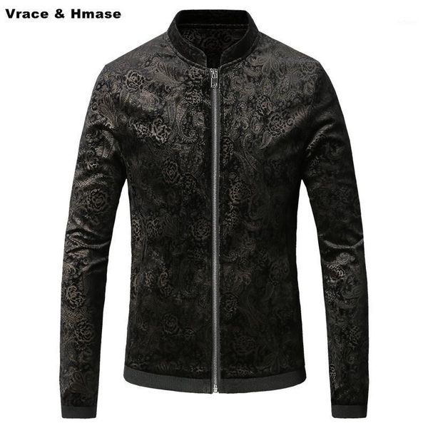 

men's jackets european style bronzing printing fashion slim big size baseball jacket arrival 2021 quality boutique winter men m-5xl, Black;brown
