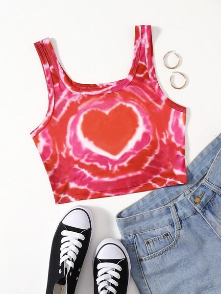 

heart print tie dye tank g6ch#, White