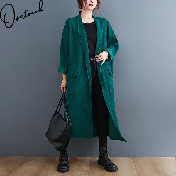 

women's jackets overtouch women clothing autumn winter jacket long coat outerwear cotton corduroy vintage female lady oversize overcoat, Black;brown
