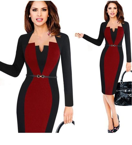 

casual dresses european style autumn women fashion patchwork office long sleeve pencil dress vintage high waist ol elegant, Black;gray