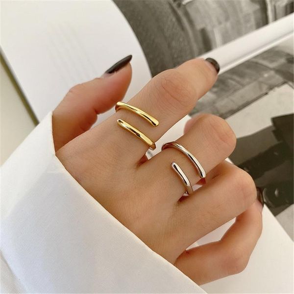 

real 925 sterling silver lovers gift jewelry double layered punk rings girls special-shaped 18k gold delicate chic cluster, Golden;silver