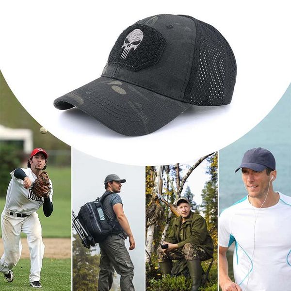 

outdoor hats skull tactical military cap adjustable breathable sun visor trucker hat for hunting hiking baseball summer sport, Black;white
