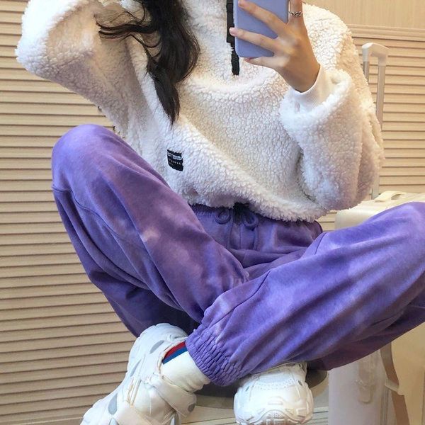 

running pants purple sweatpants women korean students summer thin tie-dye loose all-match high-waist casual trousers, Black;blue