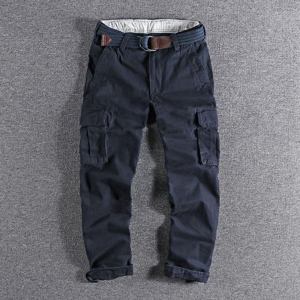 

men's pants american camouflage autumn loose straight leg overalls cotton three-dimensional multi bag casual 236, Black