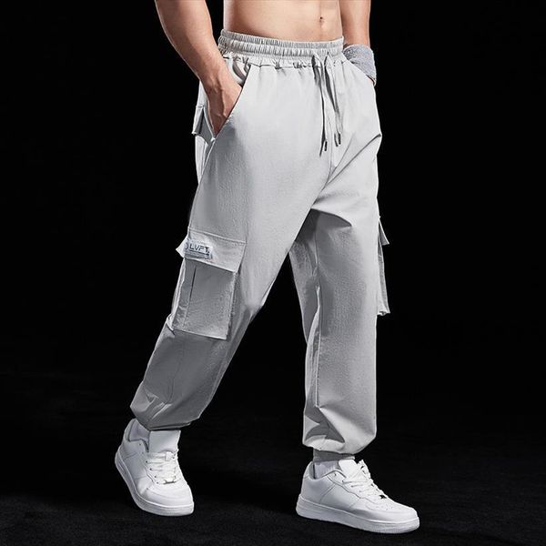 

leisure cargo elastic multi women pants pocket joggers sweatpants autumn track men fitness workout trousers sportswear, Black