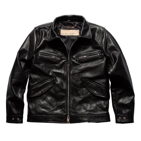 

men's leather & faux bu20 read description asian size excellent cow winter jacket classic cowhide coat, Black