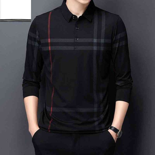 

men's t-shirts of summer label lapel long sleeve t male shirt tencel casual cotton jacket inferior middle age 4xl iof8, White;black