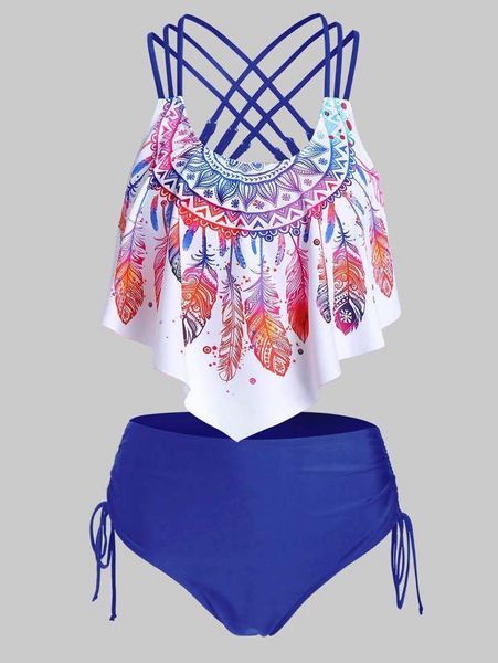 

high 2020 women's ruffle waisted split swimsuit printed new bikini, White;black