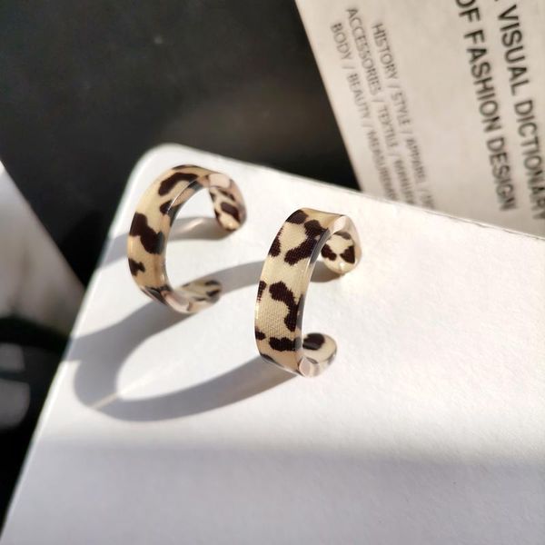 

hoop & huggie leopard print earrings korean geometric c shape resin for women statement earring 2021 fashion jewelry ins, Golden;silver