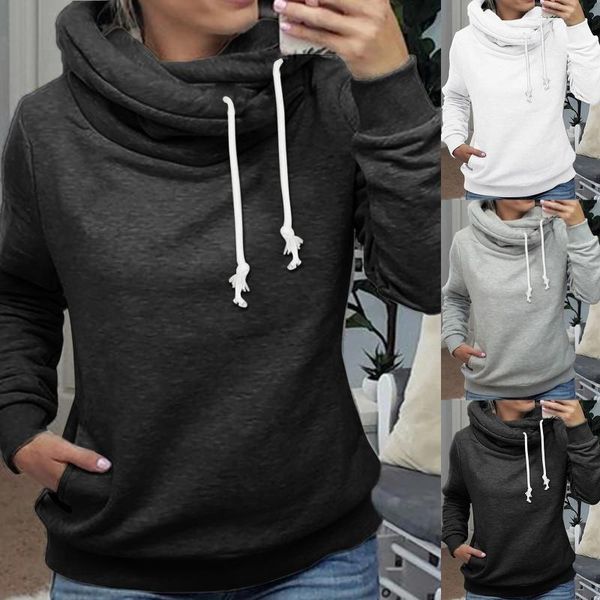 

women's hoodies & sweatshirts autumn and winter women fashion solid color long sleeves turtleneck pullover blouses sweatshirt, Black