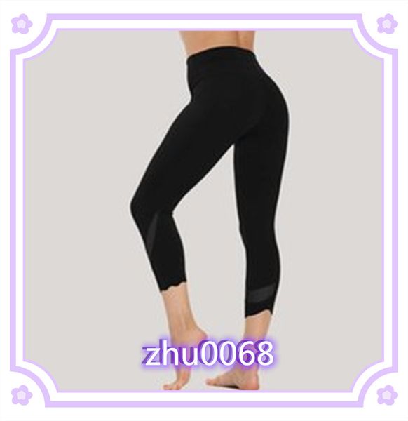 

l-9020 women leggings nylon trim new yoga pant solid color spring and summer mesh side elastic fitness yoga long pants