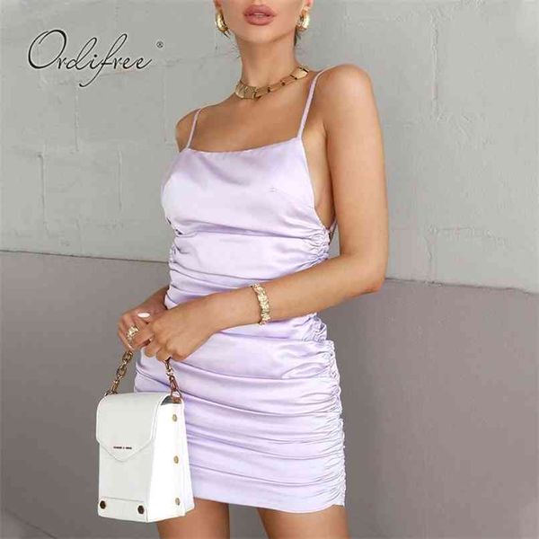 

summer women mini satin dress backless purple short silk slip 210513, Black;gray