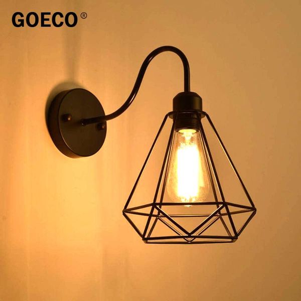 

wall lamp vintage industrial gooseneck lights diamond metal cage with e27 socket for living room dining bedroom