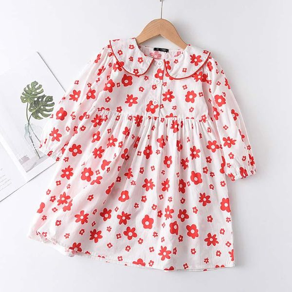 

keelorn girls casual dresses 2021 spring autumn kids girl flowers print clothing puff sleeve children vestidos 12m-6t girl's, Red;yellow