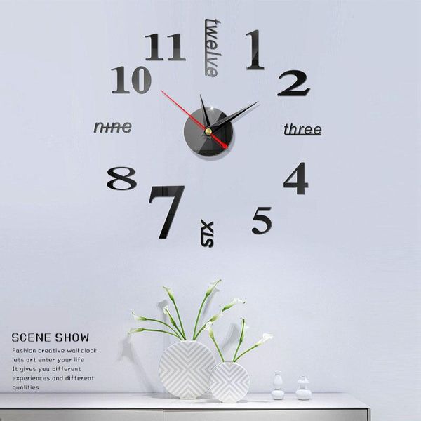 

wall clocks 3d mirror clock diy home decoration modern design bedroom decorative sticker watch for gift