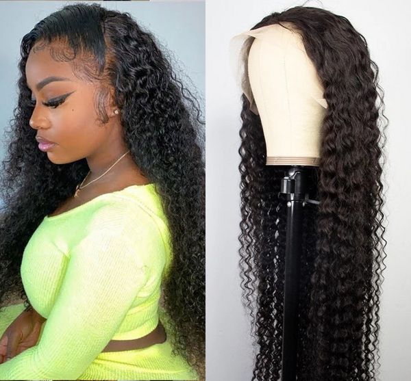 

13x4 lace front brazilian kinky curly wigs for women long natural water wave synthetic wigs with baby hair, Black