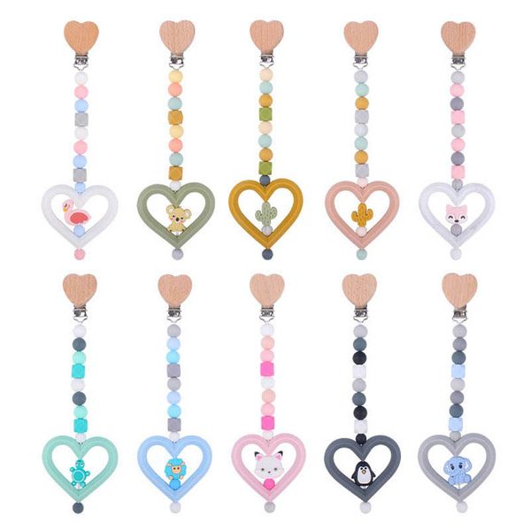 

baby pacifier chain clips silicone teething beads cartoon food grade soother newborn teeth practice toys love natural wooden kids chew toy b