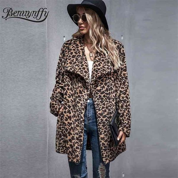 

autumn winter leopard print faux fur coat women m-long warm plush teddy female casual pockets overcoat s 210510, Black