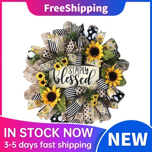 

decorative flowers & wreaths 1 pc halloween pumpkin wreath for front door with pumpkins artificial maples sunflower autumns harvest holiday