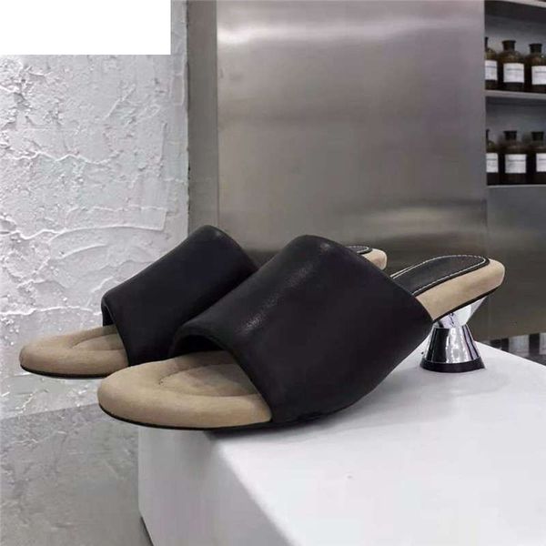 

sandals 2021 metal strange heels modern slippers women breathable cloth peep toe summer comfort vacation lazy shoes female gk29, Black