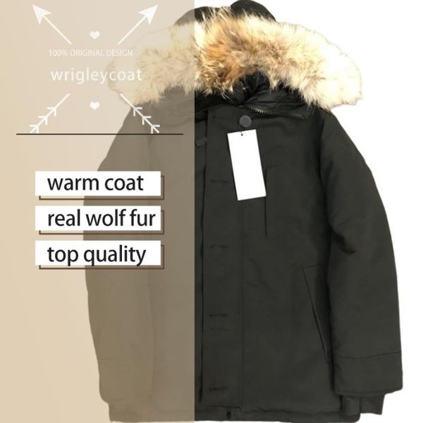 

mens parkas jacket fur hooded down coat budge size windbreaker warm men zipper thick jackets with real wolf fur, Black