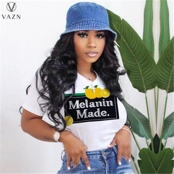 

women's t-shirt vazn 2021 summer casual fashion women street slim temperament print letter round collar sports, White