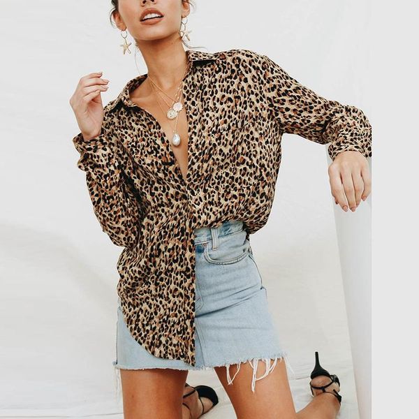 

women's blouses & shirts fashion women leopard blouse shirt vintage long sleeve office lady elegant spring summer female turn down tuni, White
