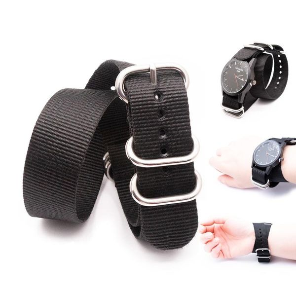 

watch bands black five rings buckle double loop nylon strap quick release fashion replacement band durable comfortable, Black;brown